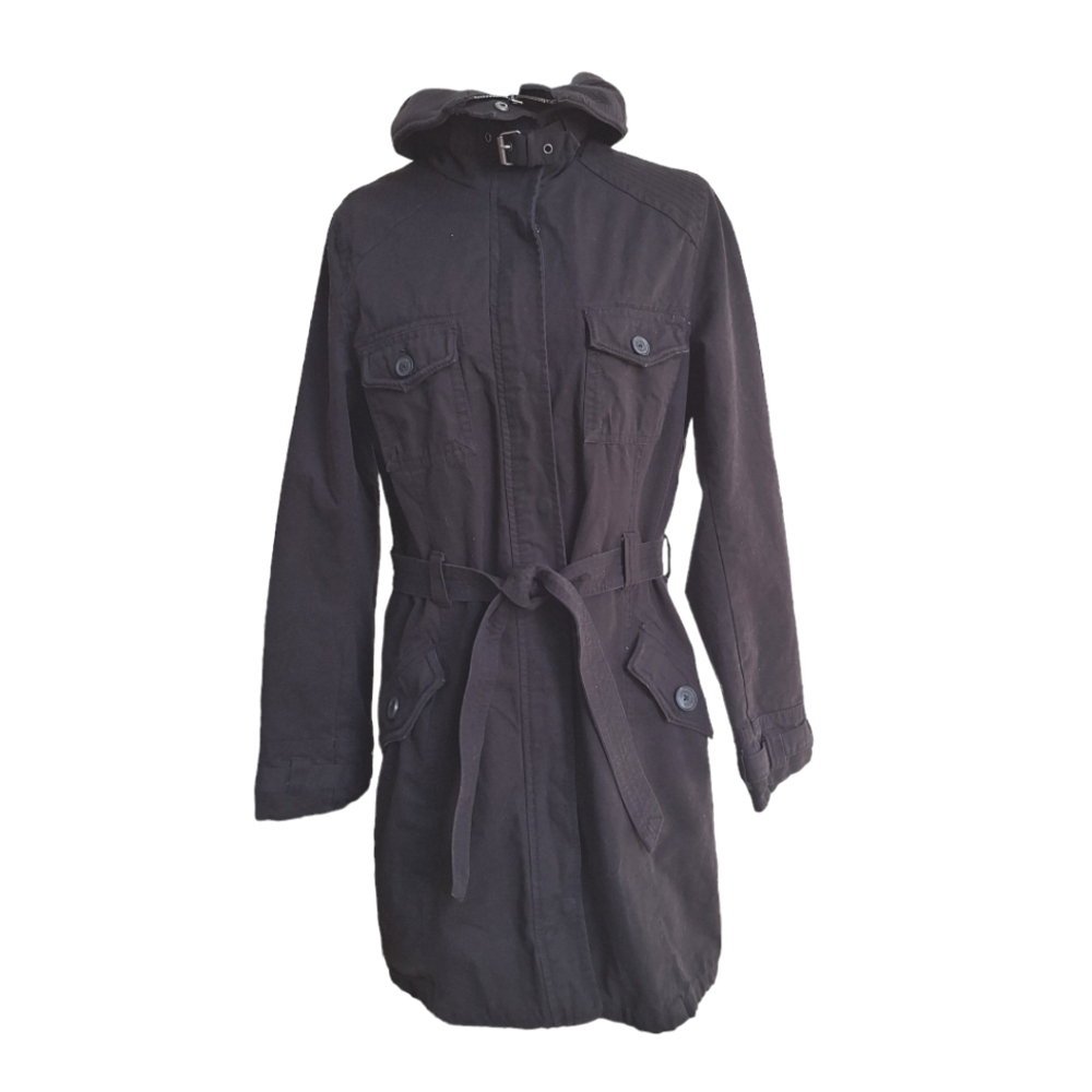 H&M L.O.G.G. Label of Graded Goods Women's Black Cotton Belted Trench Coat sz14